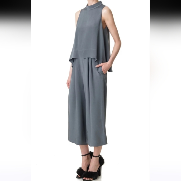 Tibi Pants - Tibi Slate Gray Sleeveless Jumpsuit